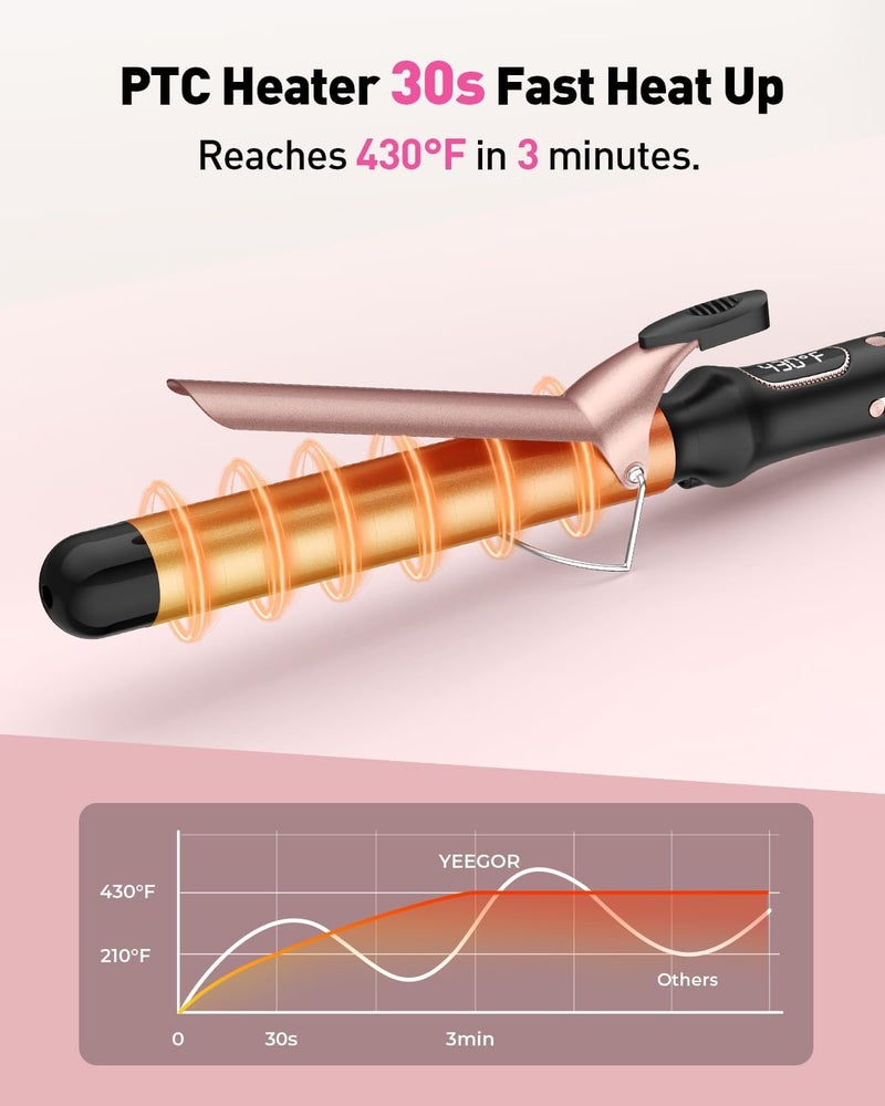 Yeegor 1 1/4 inch Curling Iron,Extra Long Barrel Culing Wannd,100-240V Dual Voltage Hair Curler for Big Wave Curls,12 Temps - Image 4